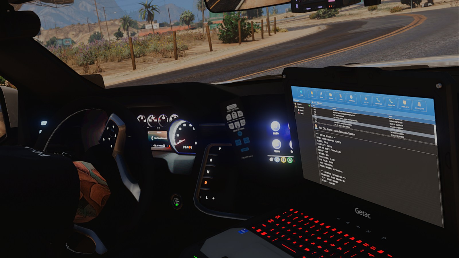 ImperialCAD computer-aided dispatch screen in a FiveM patrol vehicle
